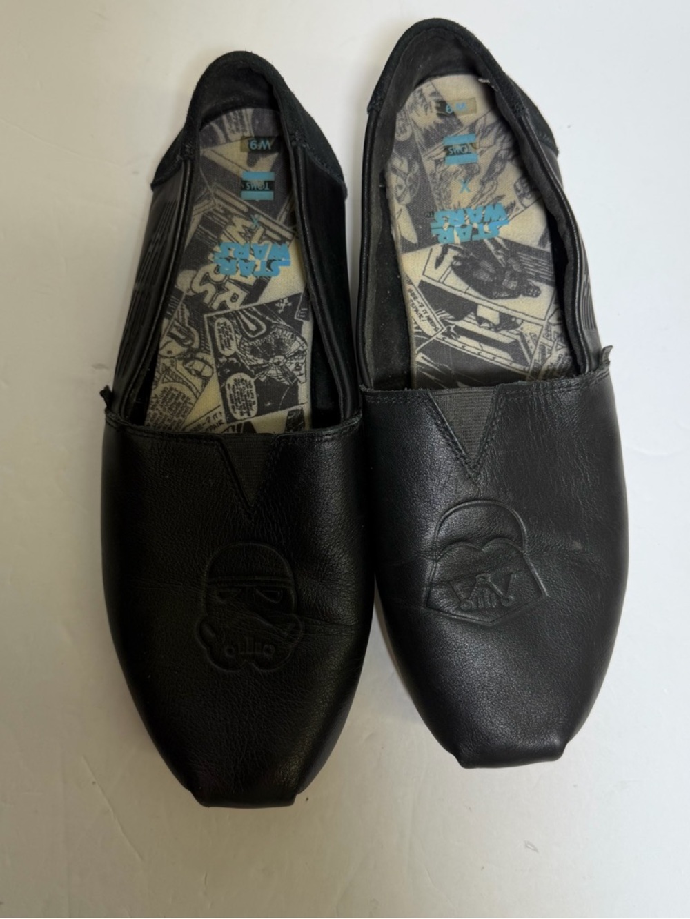 Toms Black Slip-On Loafers with Embossed Star Wars Stormtrooper Size 9